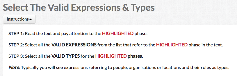 Fig.1: CrowdTruth Workflow for Identifying Valid Named Entity Expressions and their Type.